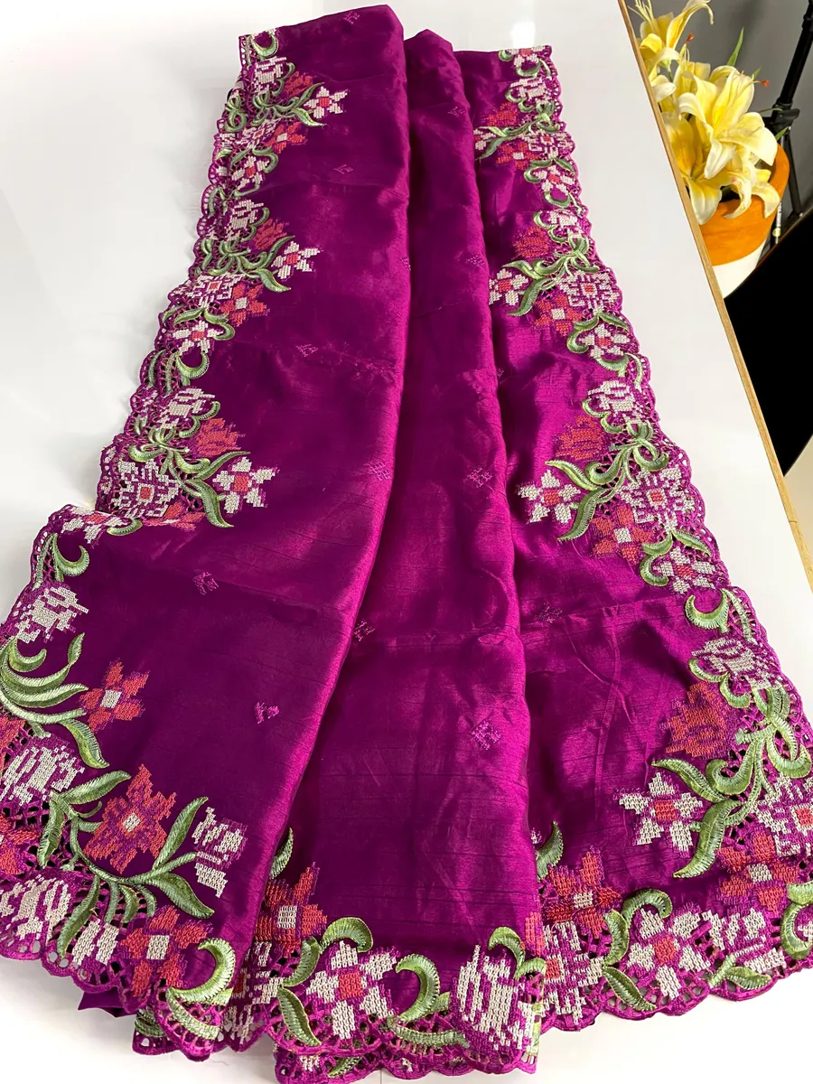 Pure Tussar Silk Saree with Cut-Work Design